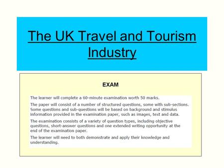 The UK Travel and Tourism Industry EXAM. Learning Aims and Content (A)
