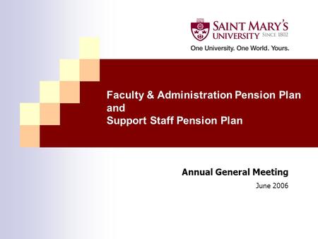 Faculty & Administration Pension Plan and Support Staff Pension Plan Annual General Meeting June 2006.