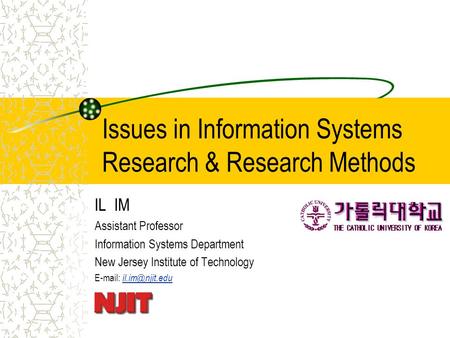 Issues in Information Systems Research & Research Methods IL IM Assistant Professor Information Systems Department New Jersey Institute of Technology E-mail:
