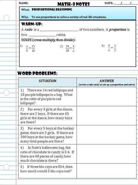 Math-8 NOTES Word problems: Warm-up: