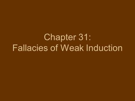 Chapter 31: Fallacies of Weak Induction. Appeal to Authority (pp. 359-360) The fallacy of appeal to authority occurs when someone is taken to be an authority.