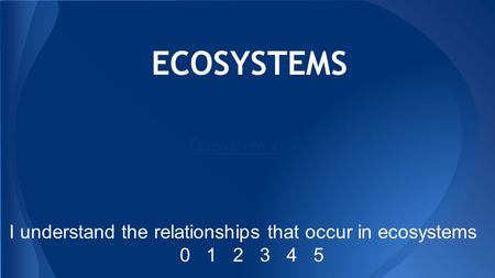 ECOSYSTEMS Ecosystem video I understand the relationships that occur in ecosystems 0 1 2 3 4 5.