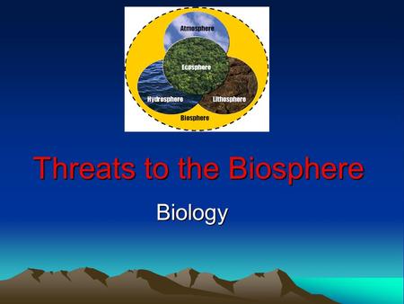 Threats to the Biosphere Biology. Biosphere The outer portion of Earth where all living organisms exist- deepest ocean trench up into atmosphere.