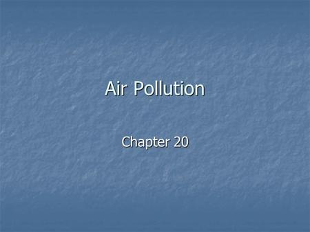 Air Pollution Chapter 20. Facts about Air ____% is Nitrogen (N 2 ) ____% is Nitrogen (N 2 ) ____% is Oxygen (O 2 ) ____% is Oxygen (O 2 ) ____% is Argon.
