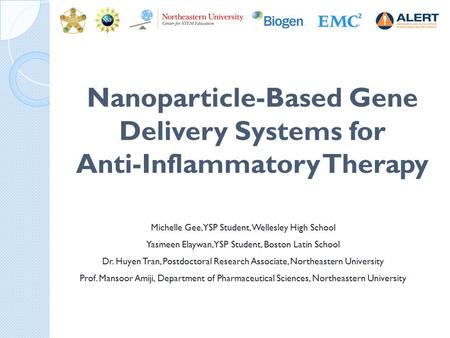 Nanoparticle-Based Gene Delivery Systems for Anti-Inflammatory Therapy Michelle Gee, YSP Student, Wellesley High School Yasmeen Elaywan, YSP Student, Boston.