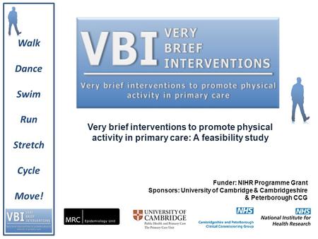 Very brief interventions to promote physical activity in primary care: A feasibility study Funder: NIHR Programme Grant Sponsors: University of Cambridge.