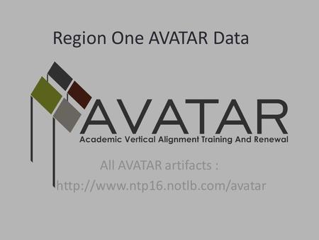 Region One AVATAR Data All AVATAR artifacts :