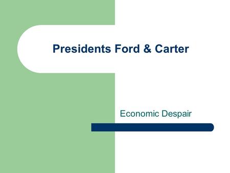 Presidents Ford & Carter Economic Despair. Ford Becomes President Appointed VP when Spiro Agnew resigned Believed in hard-work and self-reliance Described.