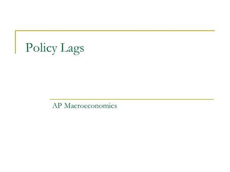 Policy Lags AP Macroeconomics. Where did we come from? In the previous unit, we learned about money, and the effects of monetary policy on output, employment,