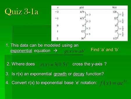 Quiz 3-1a This data can be modeled using an exponential equation 
