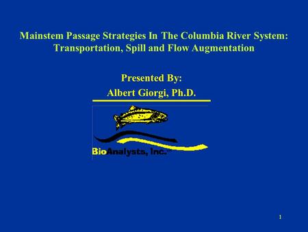 1 Mainstem Passage Strategies In The Columbia River System: Transportation, Spill and Flow Augmentation Presented By: Albert Giorgi, Ph.D.