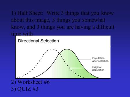 1) Half Sheet: Write 3 things that you know about this image, 3 things you somewhat know, and 3 things you are having a difficult time with 2) Worksheet.