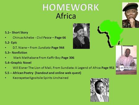 HOMEWORK Africa 5.1– Short Story Chinua Achebe - Civil Peace – Page 66
