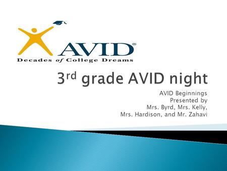 AVID Beginnings Presented by Mrs. Byrd, Mrs. Kelly, Mrs. Hardison, and Mr. Zahavi.