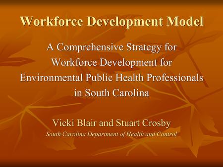 Workforce Development Model A Comprehensive Strategy for Workforce Development for Environmental Public Health Professionals in South Carolina Vicki Blair.