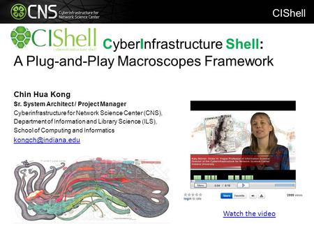 CyberInfrastructure Shell: A Plug-and-Play Macroscopes Framework Chin Hua Kong Sr. System Architect / Project Manager Cyberinfrastructure for Network Science.