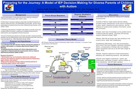 Preparing for the Journey: A Model of IEP Decision-Making for Diverse Parents of Children with Autism Jessica Oeth Schuttler, Ph.D., Steven Lee, Ph.D.,