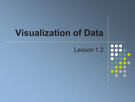 Visualization of Data Lesson 1.2. One-Variable Data Data in the form of a list Example, a list of test scores {78, 85, 93, 67, 51, 98, 88} Possible to.