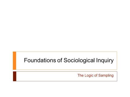 Foundations of Sociological Inquiry The Logic of Sampling.