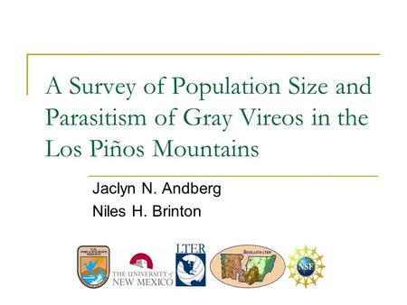 A Survey of Population Size and Parasitism of Gray Vireos in the Los Piños Mountains Jaclyn N. Andberg Niles H. Brinton.