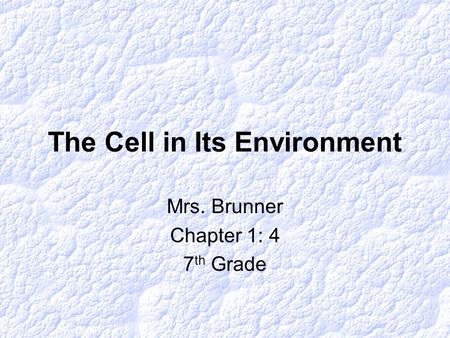 The Cell in Its Environment Mrs. Brunner Chapter 1: 4 7 th Grade.