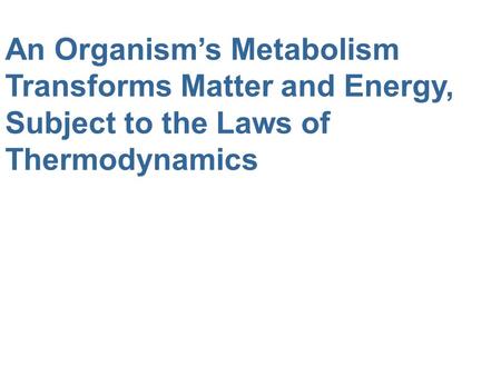 An Organism’s Metabolism Transforms Matter and Energy, Subject to the Laws of Thermodynamics.