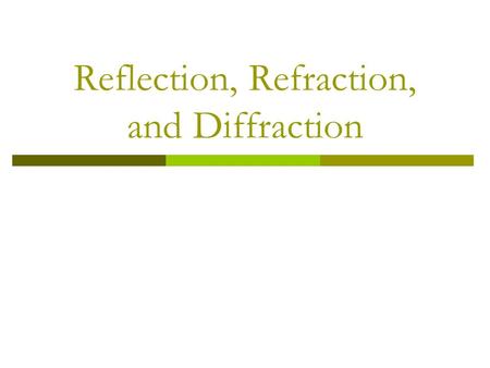 Reflection, Refraction, and Diffraction. Reflection  Reflection – wave strikes a surface and is bounced back. Law of Reflection: angle of incidence =