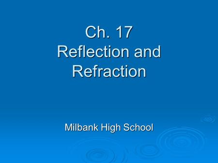 Ch. 17 Reflection and Refraction