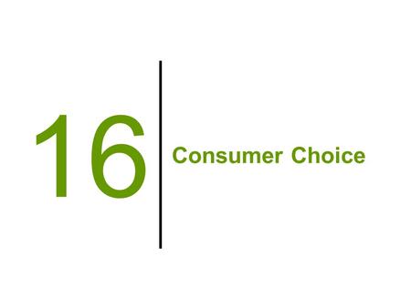 Consumer Choice 16. Modeling Consumer Satisfaction Utility –A measure of relative levels of satisfaction consumers enjoy from consumption of goods and.
