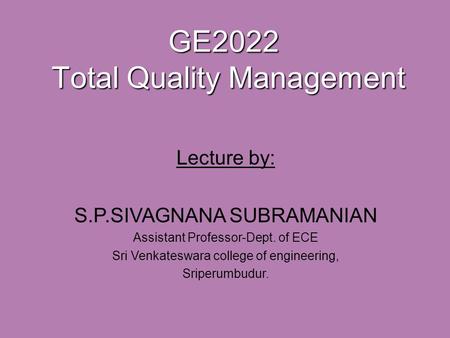 GE2022 Total Quality Management