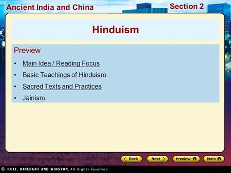 Hinduism Preview Main Idea / Reading Focus Basic Teachings of Hinduism