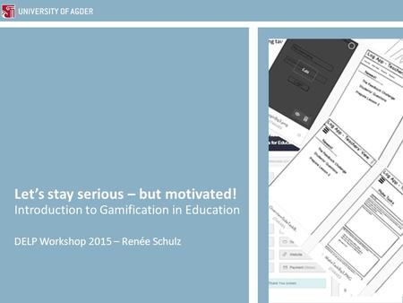 Let’s stay serious – but motivated! Introduction to Gamification in Education DELP Workshop 2015 – Renée Schulz.