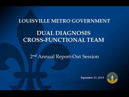 September 25, 2014 DUAL DIAGNOSIS CROSS-FUNCTIONAL TEAM LOUISVILLE METRO GOVERNMENT 2 nd Annual Report-Out Session.