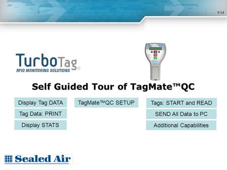 Self Guided Tour of TagMate™QC Display Tag DATA Tag Data: PRINT TagMate™QC SETUP Display STATS Tags: START and READ SEND All Data to PC Additional Capabilities.