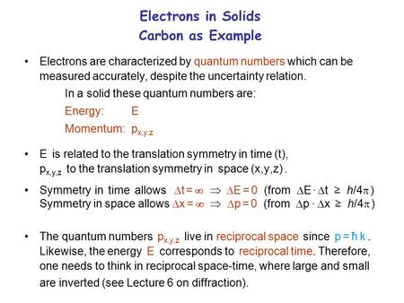 Electrons in Solids Carbon as Example