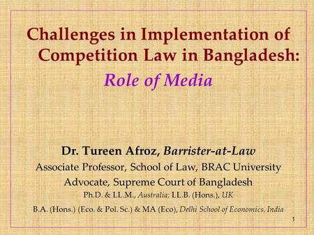 Challenges in Implementation of Competition Law in Bangladesh: