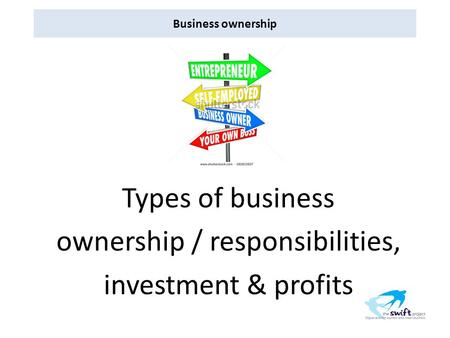 Business ownership Types of business ownership / responsibilities, investment & profits.