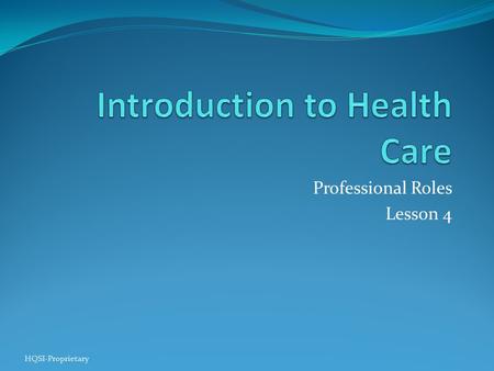 Professional Roles Lesson 4 HQSI-Proprietary. Lesson Overview HQSI-Proprietary.