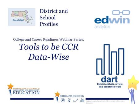 Massachusetts Department of Elementary & Secondary Education 1 College and Career Readiness Webinar Series: Tools to be CCR Data-Wise District and School.