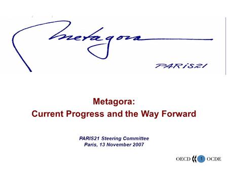1 Metagora: Current Progress and the Way Forward PARIS21 Steering Committee Paris, 13 November 2007.