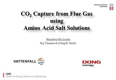 CO 2 Capture from Flue Gas using Amino Acid Salt Solutions Benedicte Mai Lerche Kaj Thomsen & Erling H. Stenby.
