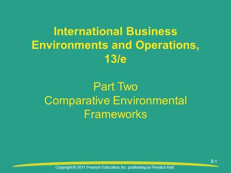 Copyright © 2011 Pearson Education, Inc. publishing as Prentice Hall International Business Environments and Operations, 13/e Part Two Comparative Environmental.