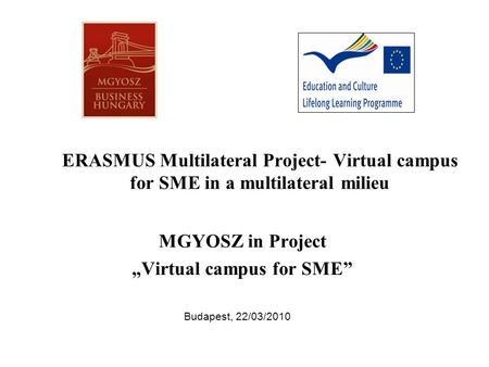 ERASMUS Multilateral Project- Virtual campus for SME in a multilateral milieu MGYOSZ in Project „Virtual campus for SME” Budapest, 22/03/2010.