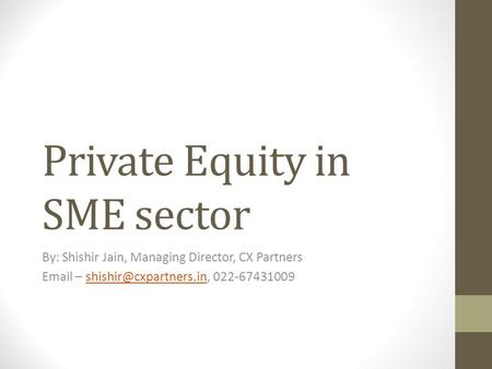 Private Equity in SME sector