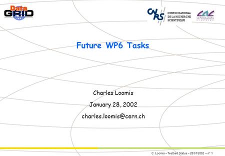 C. Loomis – Testbed Status – 28/01/2002 – n° 1 Future WP6 Tasks Charles Loomis January 28, 2002