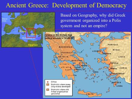 Ancient Greece: Development of Democracy Based on Geography, why did Greek government organized into a Polis system and not an empire?