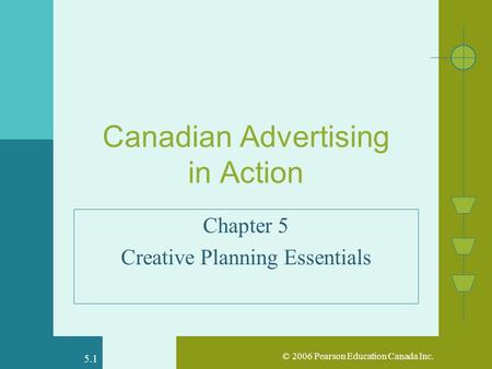 © 2006 Pearson Education Canada Inc. 5.1 Canadian Advertising in Action Chapter 5 Creative Planning Essentials.