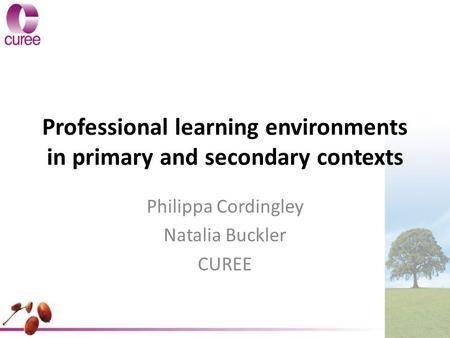 Professional learning environments in primary and secondary contexts Philippa Cordingley Natalia Buckler CUREE.