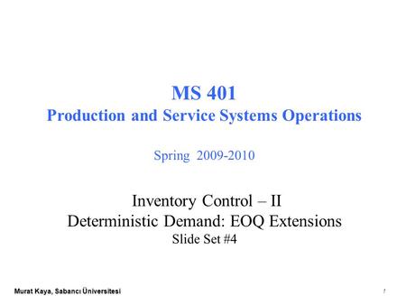 Production and Service Systems Operations
