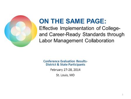 Conference Evaluation Results- District & State Participants February 27-28, 2014 St. Louis, MO 1 ON THE SAME PAGE: Effective Implementation of College-